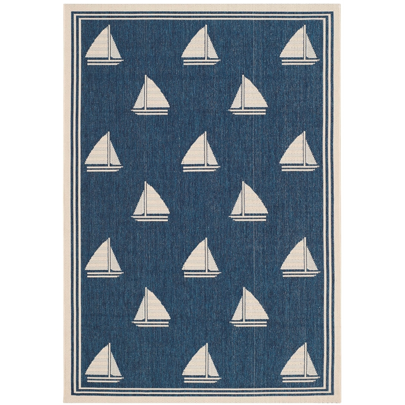 Pemberly Row Polypropylene Navy Indoor Outdoor Rug - 4' x 5'7