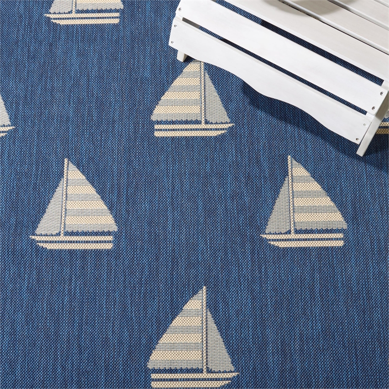 Pemberly Row Polypropylene Navy Indoor Outdoor Rug - 8' x 11'
