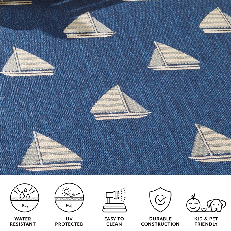 Pemberly Row Polypropylene Navy Indoor Outdoor Rug - 8' x 11'