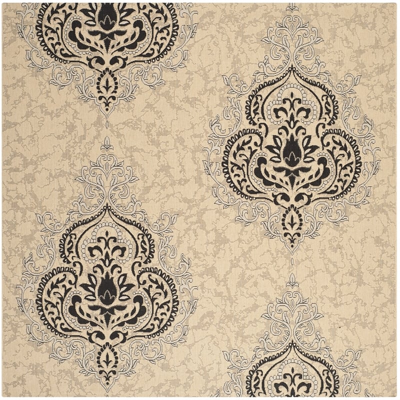 Pemberly Row Polypropylene Creme Indoor Outdoor Rug - Square 7'10