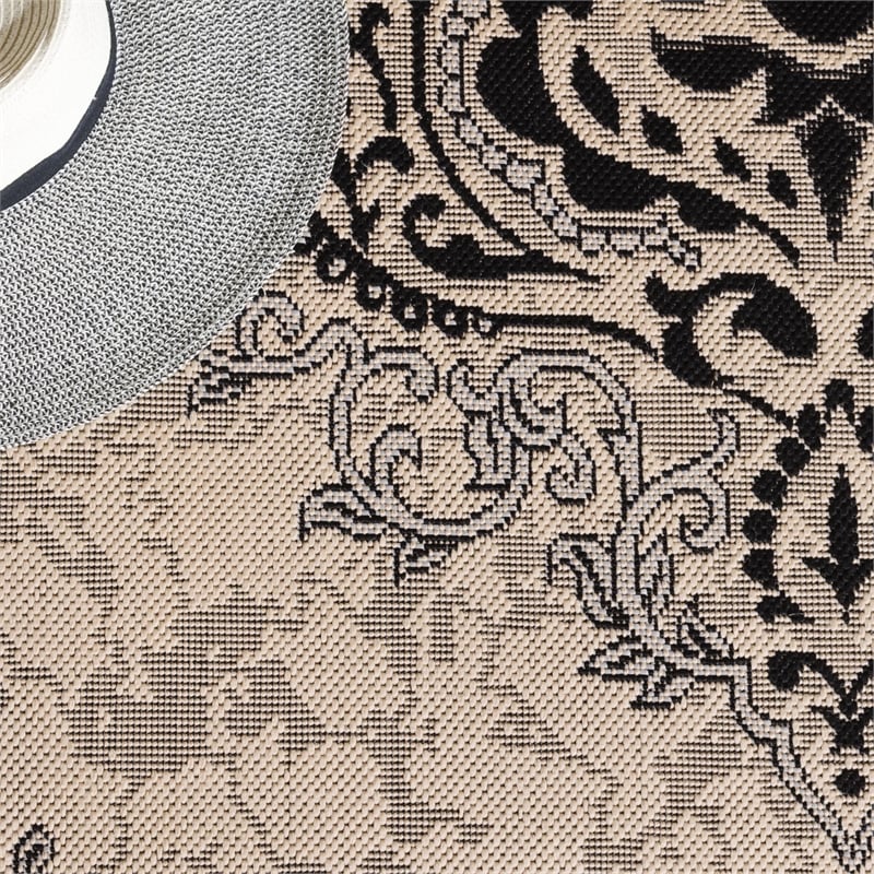 Pemberly Row Polypropylene Creme Indoor Outdoor Rug - Square 7'10