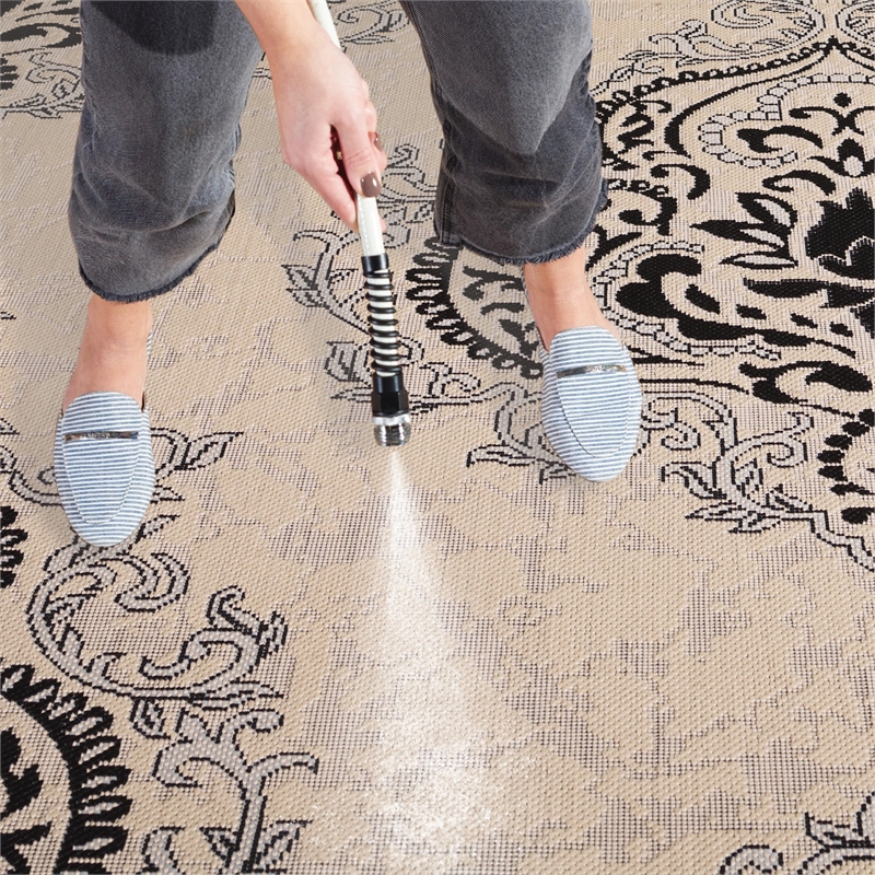 Pemberly Row Polypropylene Creme Indoor Outdoor Rug - Square 7'10