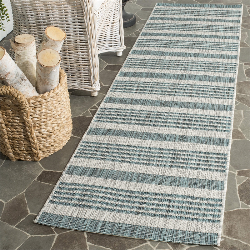 Pemberly Row Polypropylene Grey Indoor Outdoor Rug - Runner 2'3