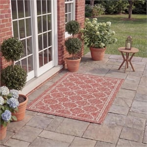 Pemberly Row Polypropylene Red Indoor Outdoor Rug - 2' x 3'7&quot