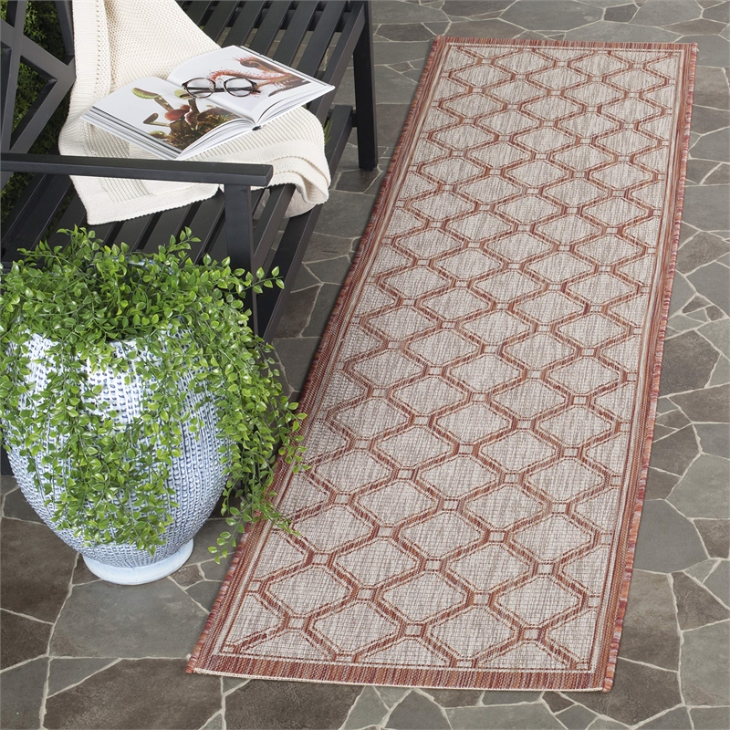 Pemberly Row Polypropylene Red Indoor Outdoor Rug - Runner 2'3