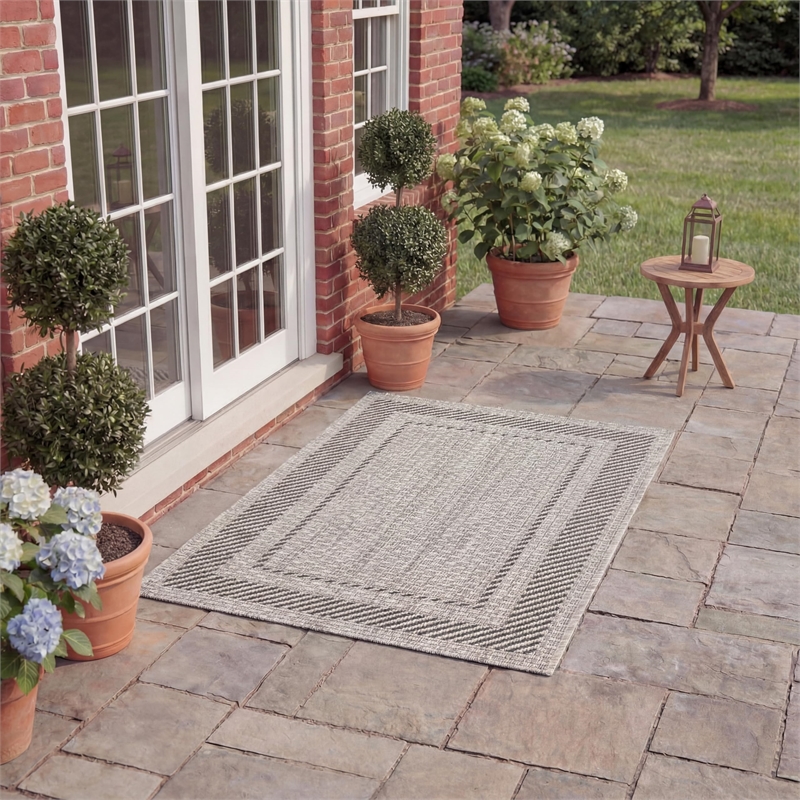 Pemberly Row Polypropylene Beige Indoor Outdoor Rug - 2 x 37