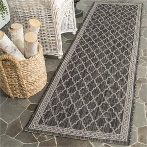 Pemberly Row Polypropylene Black Indoor Outdoor Rug - Runner 2'4&quot x 12'