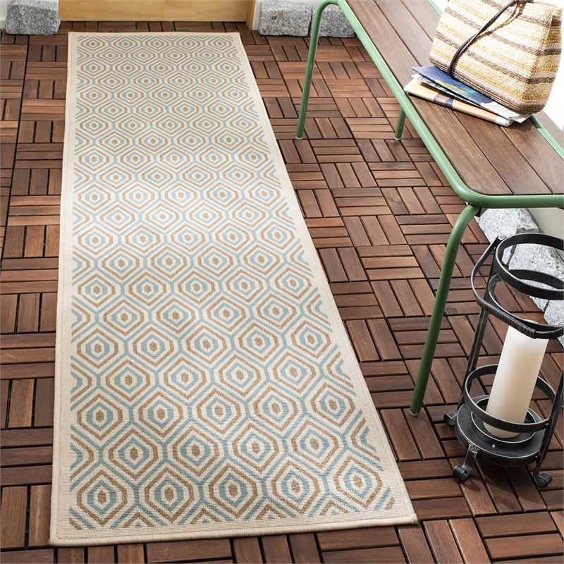 Pemberly Row Polypropylene Cream Indoor Outdoor Rug - Runner 2'3