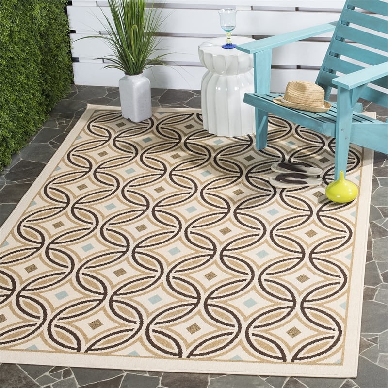 Pemberly Row Polypropylene Cream Indoor Outdoor Rug - 4' x 5'7