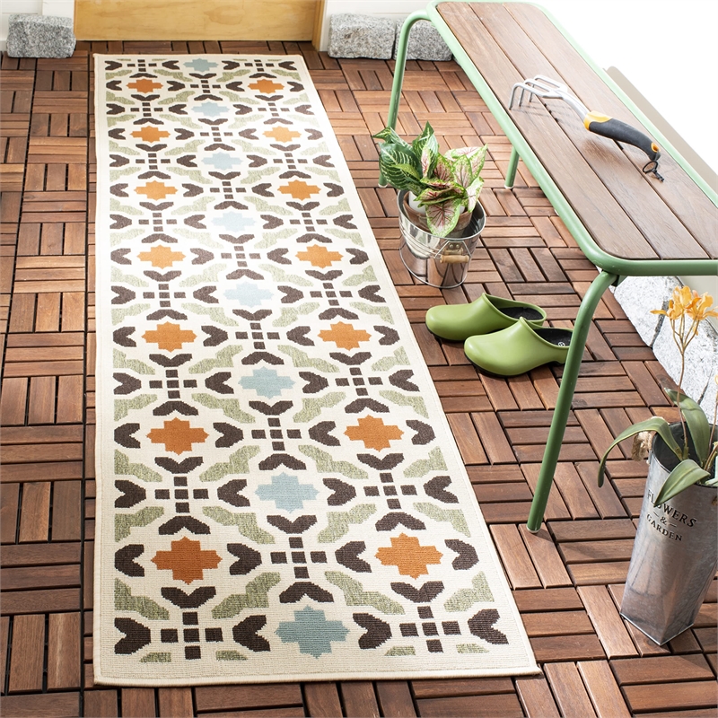 Pemberly Row Polypropylene Cream Indoor Outdoor Rug - Runner 2'3