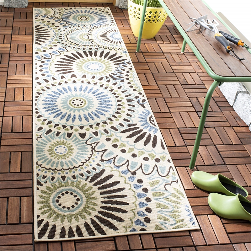 Pemberly Row Polypropylene Cream Indoor Outdoor Rug - Runner 2'3