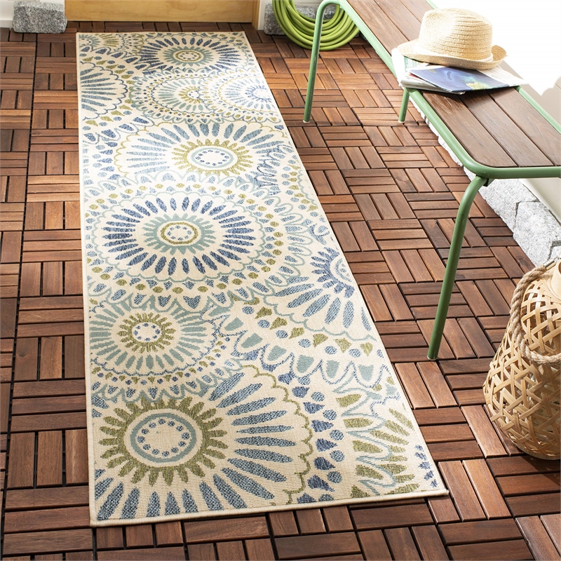 Pemberly Row Polypropylene Cream Indoor Outdoor Rug - Runner 2'3