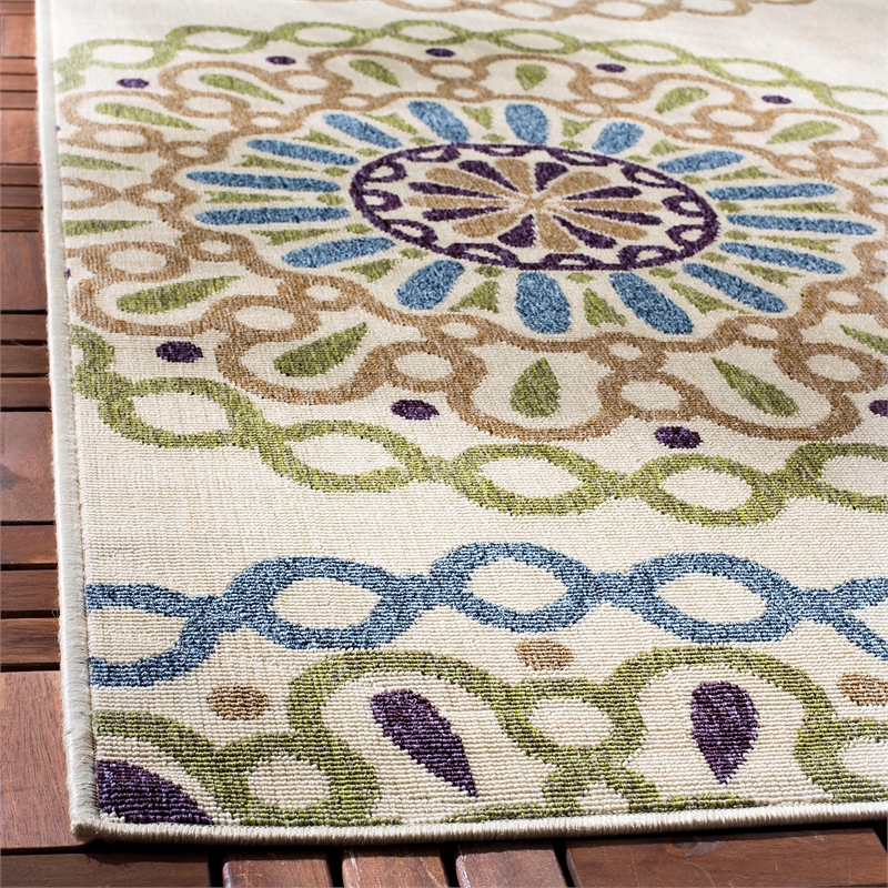 Pemberly Row Polypropylene Cream Indoor Outdoor Rug - 5'3