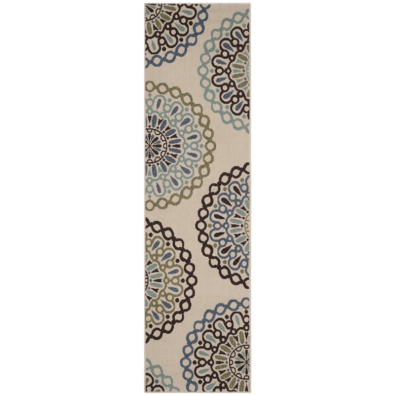 Pemberly Row Polypropylene Cream Indoor Outdoor Rug - Runner 2'3