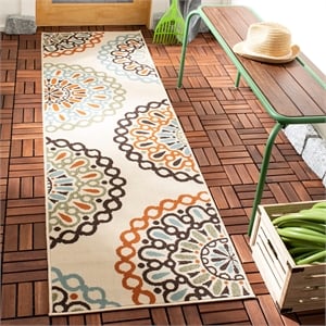 Pemberly Row Polypropylene Cream Indoor Outdoor Rug - Runner 2'3&quot x 8'