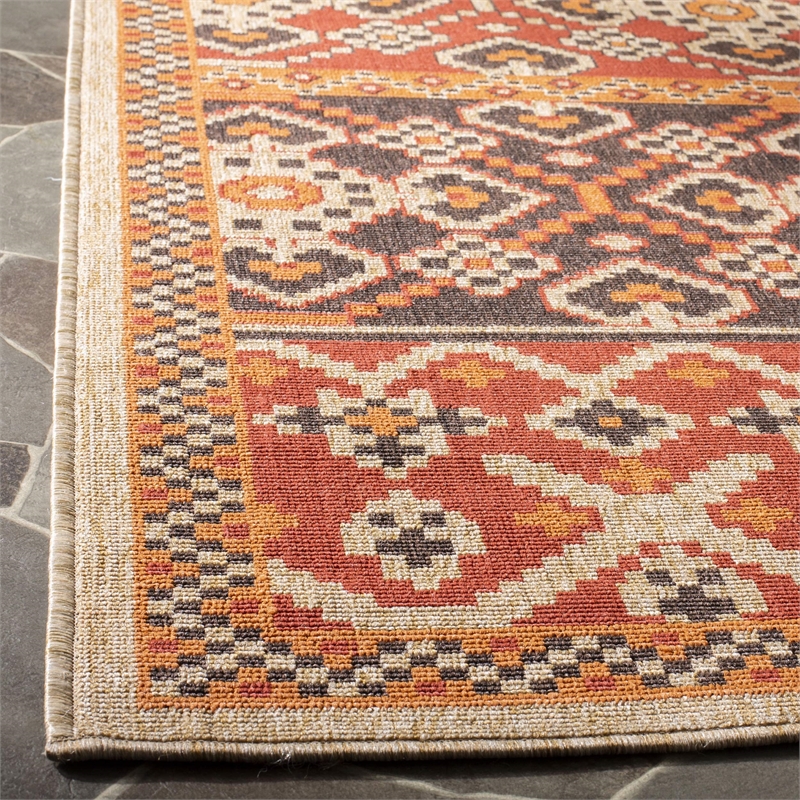 Pemberly Row Polypropylene Red Indoor Outdoor Rug - 4' x 5'7