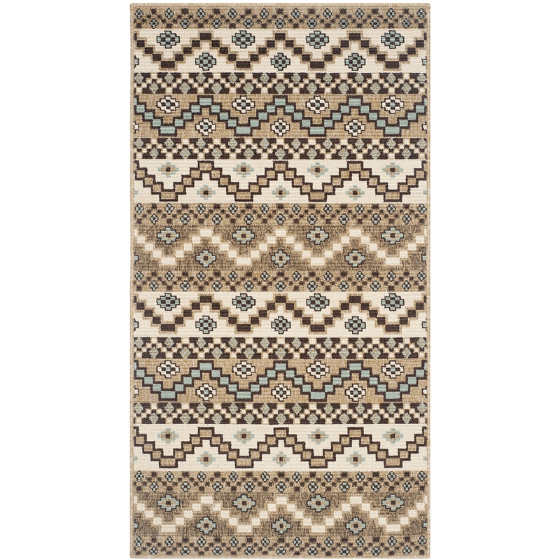 Pemberly Row Polypropylene Creme Indoor Outdoor Rug - 2'7