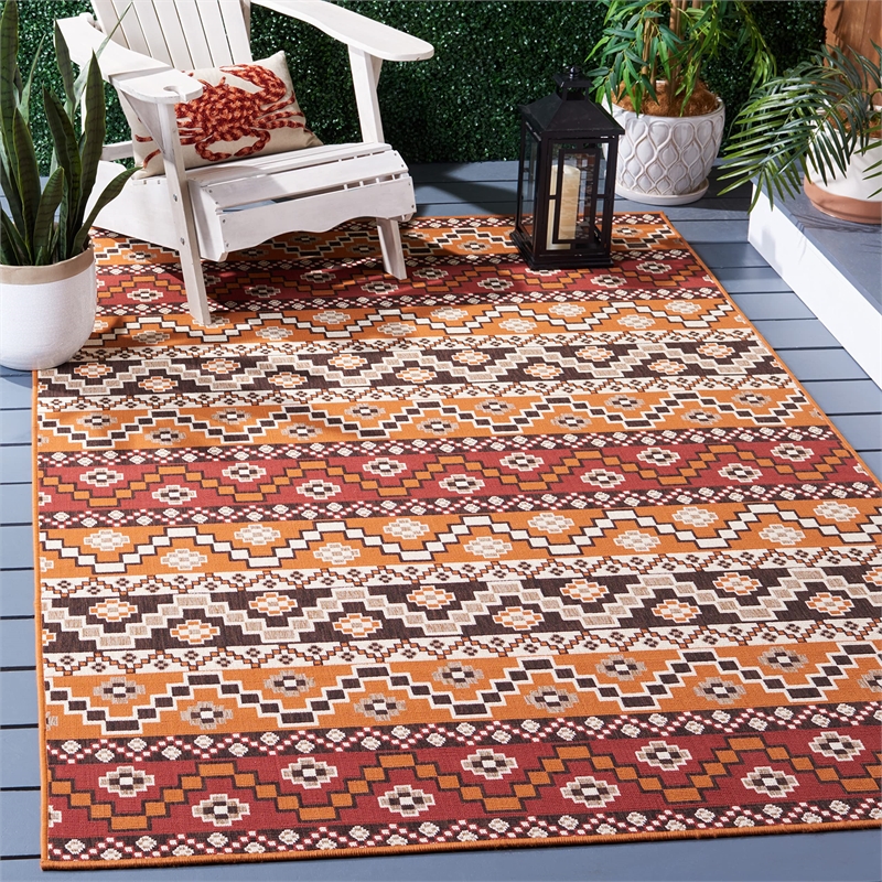 Pemberly Row Polypropylene Red Indoor Outdoor Rug - 4' x 5'7