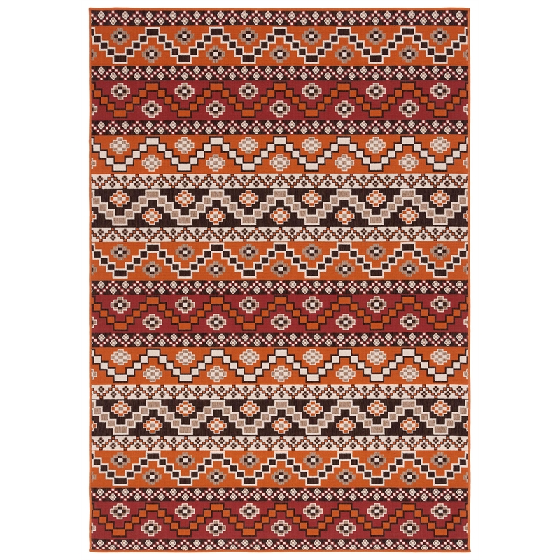 Pemberly Row Polypropylene Red Indoor Outdoor Rug - 5'3