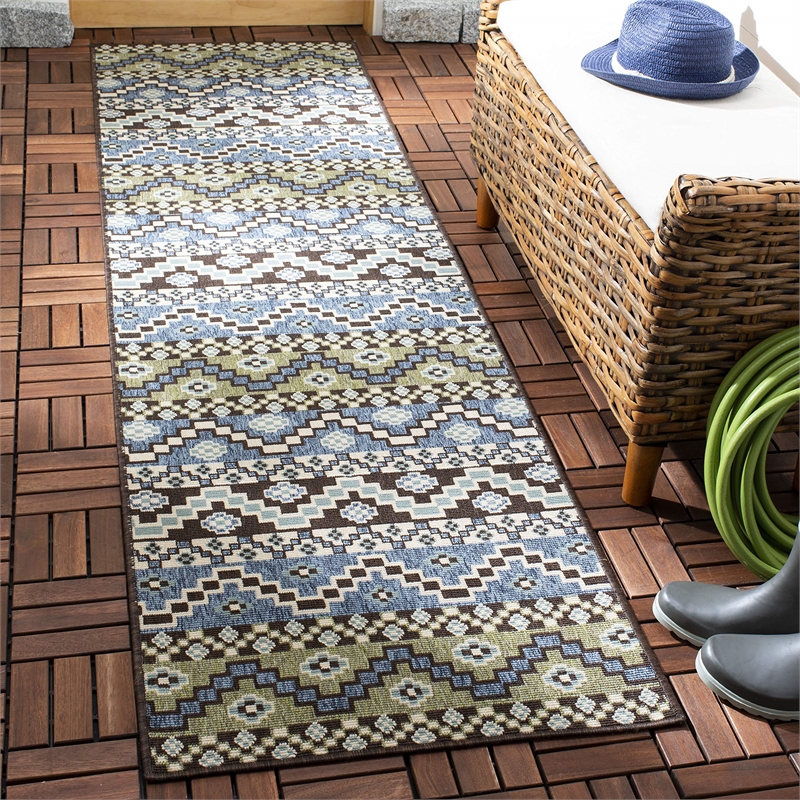 Pemberly Row Polypropylene Blue Indoor Outdoor Rug - Runner 2'3