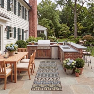 Pemberly Row Polypropylene Blue Indoor Outdoor Rug - Runner 2'3&quot x 8'