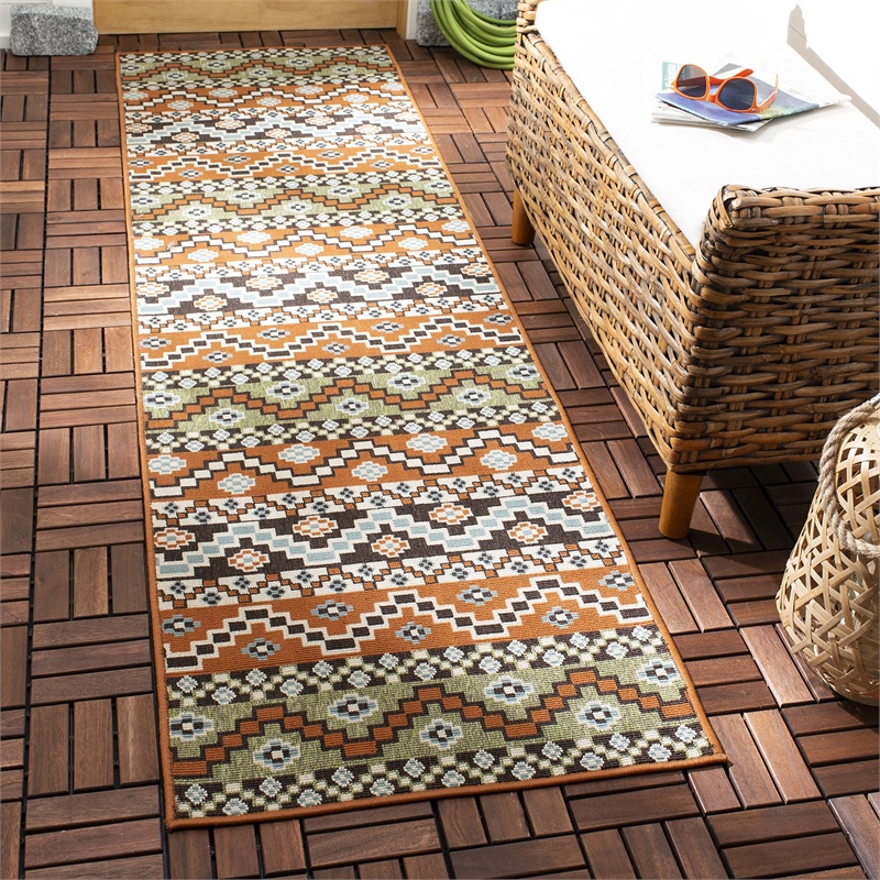 Pemberly Row Polypropylene Terracotta Indoor Outdoor Rug - Runner 2'3