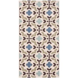 Pemberly Row Polypropylene 6'-7&quot X 6'-7&quot Round Rug in Cream Aqua