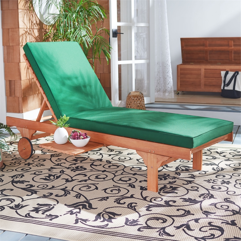 Pemberly Row Mid-Century Wood Lounge Chair in Natural / Green