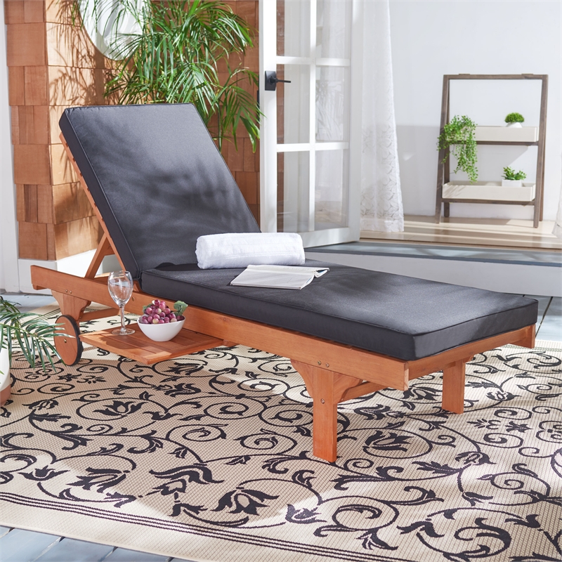 Pemberly Row Mid-Century Wood Lounge Chair in Natural / Black