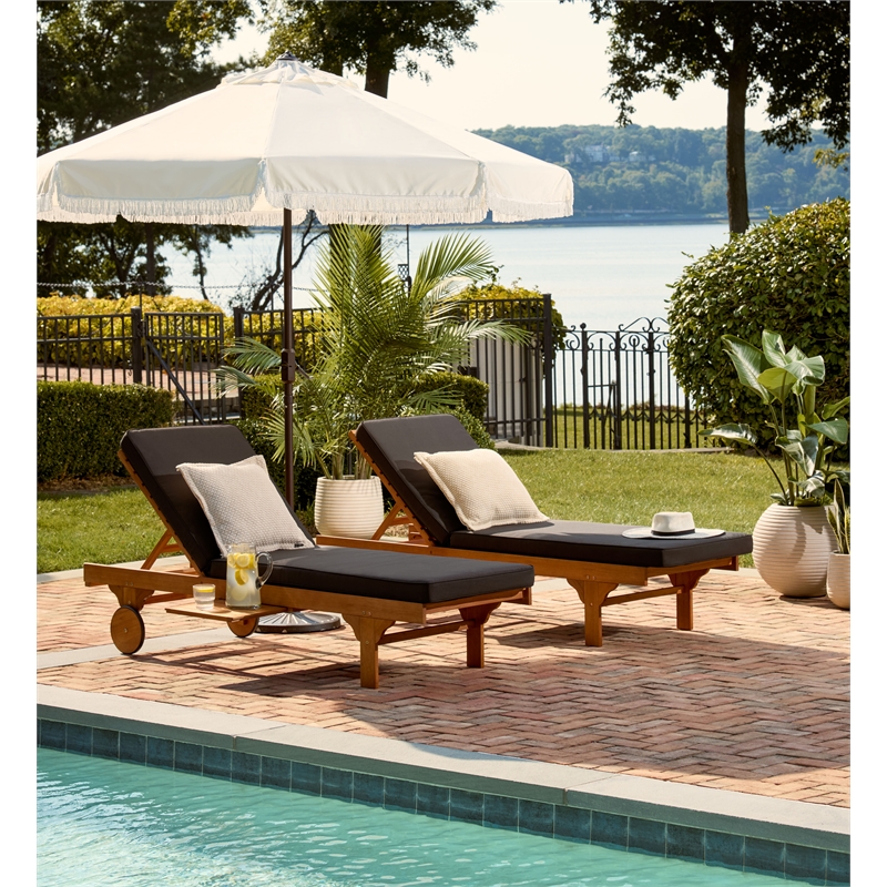 Pemberly Row Mid-Century Wood Lounge Chair in Natural / Black