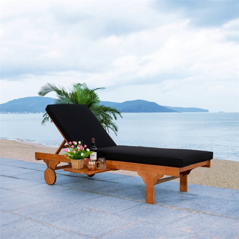 Pemberly Row Mid-Century Wood Lounge Chair in Natural / Black