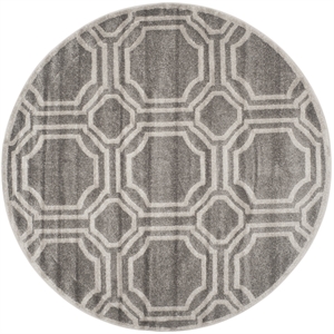 Pemberly Row Polypropylene Grey Indoor Outdoor Rug - Round 5'