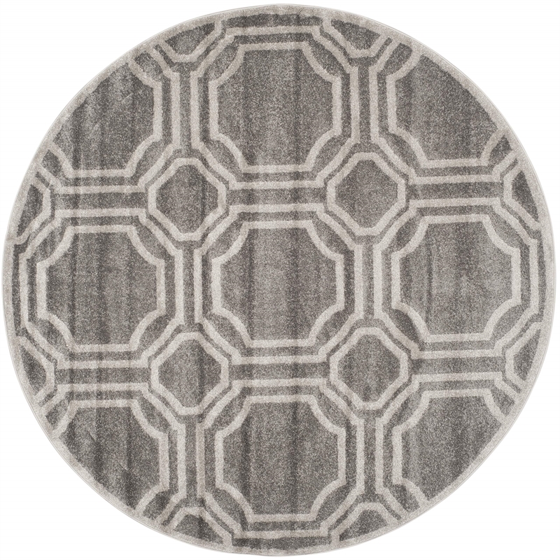 Pemberly Row Polypropylene Grey Indoor Outdoor Rug - Round 7'