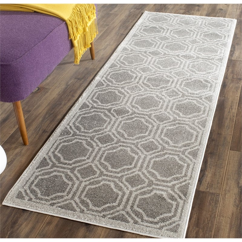 Pemberly Row Polypropylene Grey Indoor Outdoor Rug - Runner 2'3