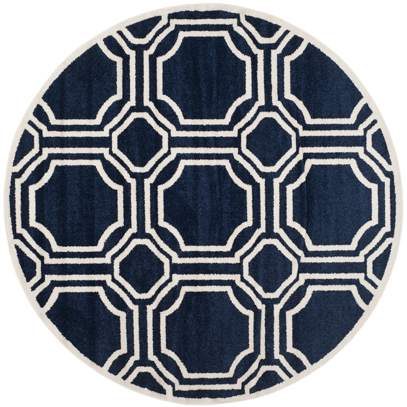Pemberly Row Polypropylene Navy Indoor Outdoor Rug - Round 5'