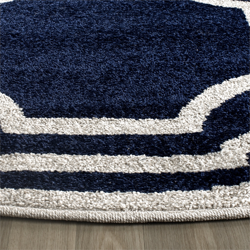 Pemberly Row Polypropylene Navy Indoor Outdoor Rug - Round 5'