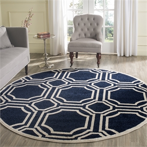 Pemberly Row Polypropylene Navy Indoor Outdoor Rug - Round 7'