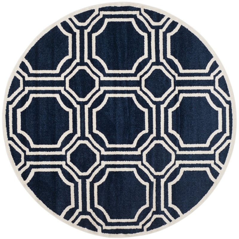 Pemberly Row Polypropylene Navy Indoor Outdoor Rug - Round 7'