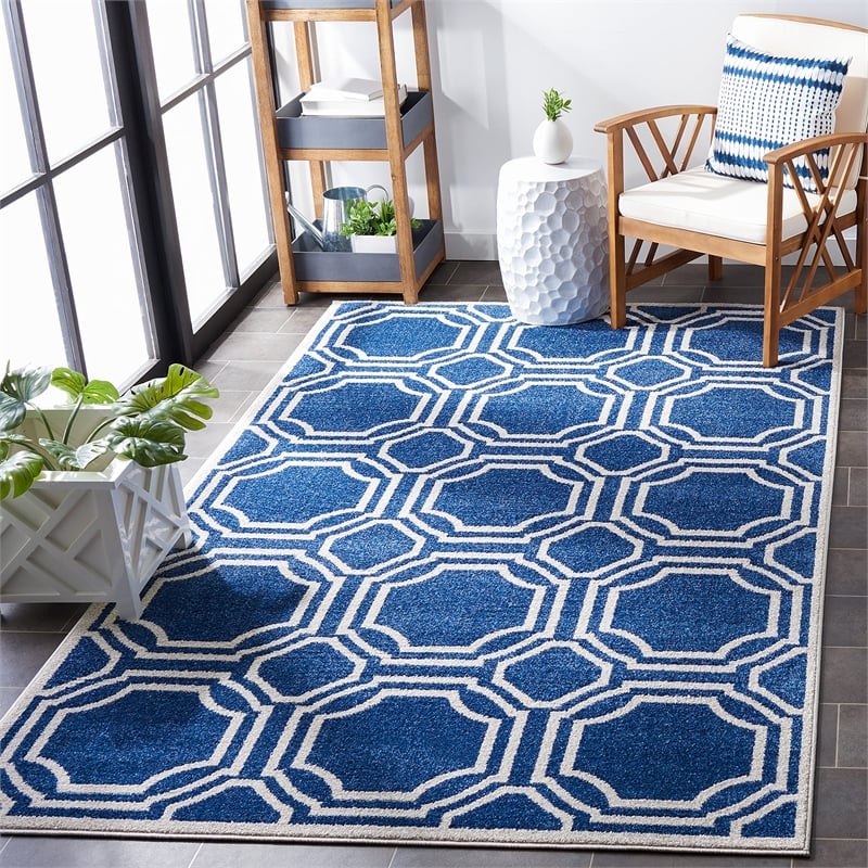 Pemberly Row Polypropylene Navy Indoor Outdoor Rug - Square 5'