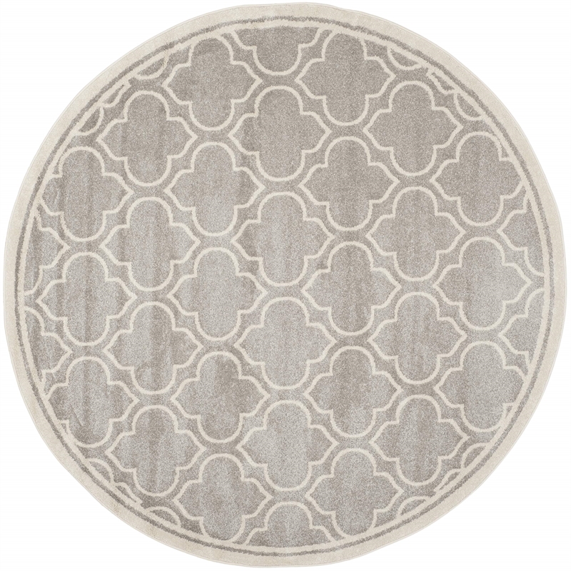 Pemberly Row Polypropylene Light Grey Indoor Outdoor Rug - Round 7'