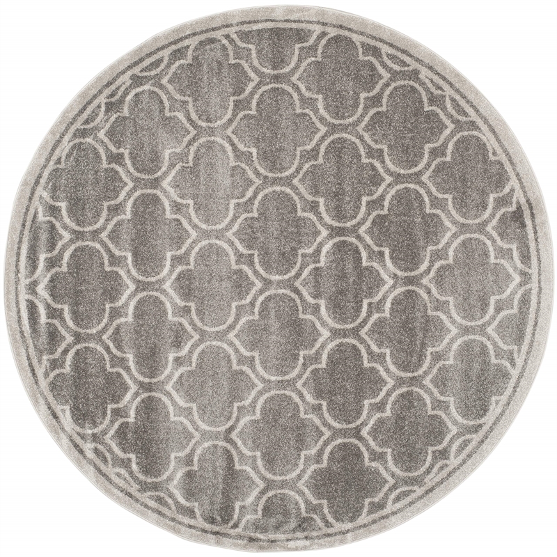 Pemberly Row Polypropylene Grey Indoor Outdoor Rug - Round 7'