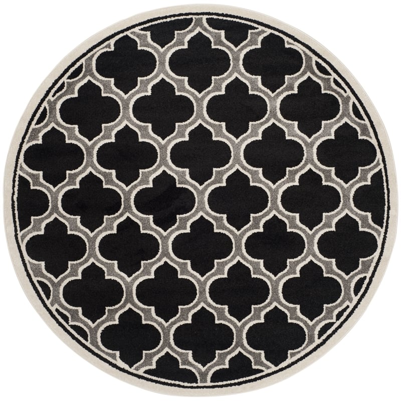 Pemberly Row Polypropylene Anthracite Indoor Outdoor Rug - Round 7'