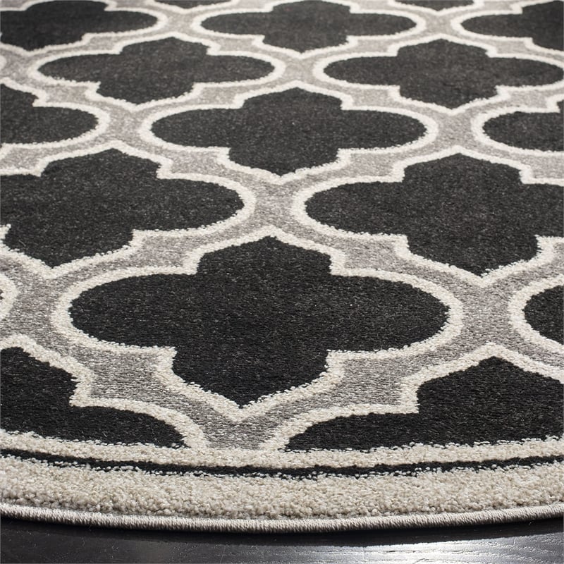 Pemberly Row Polypropylene Anthracite Indoor Outdoor Rug - Round 7'