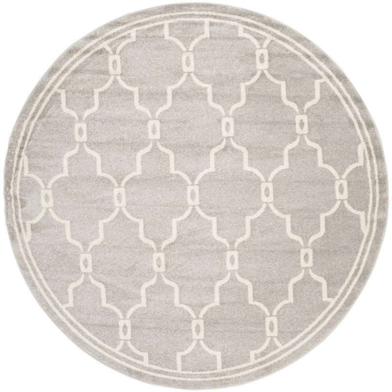 Pemberly Row Polypropylene Light Grey Indoor Outdoor Rug - Round 7'