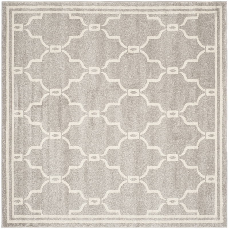 Pemberly Row Polypropylene Light Grey Indoor Outdoor Rug - Square 7'