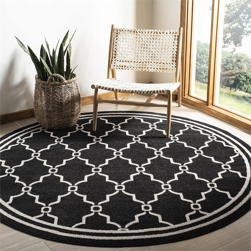 Pemberly Row Polypropylene Anthracite Indoor Outdoor Rug - Round 7'