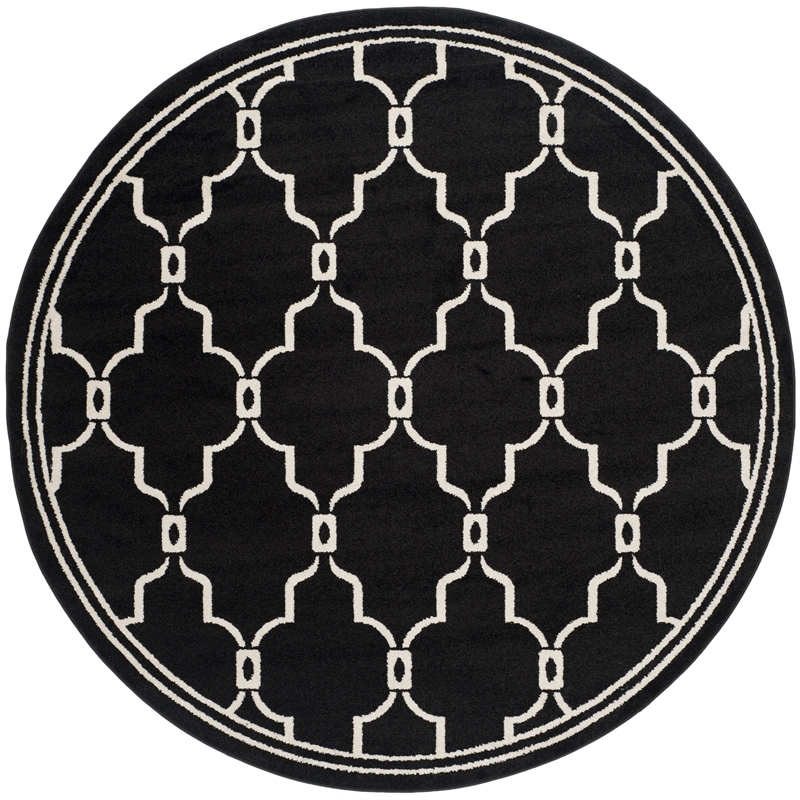 Pemberly Row Polypropylene Anthracite Indoor Outdoor Rug - Round 7'