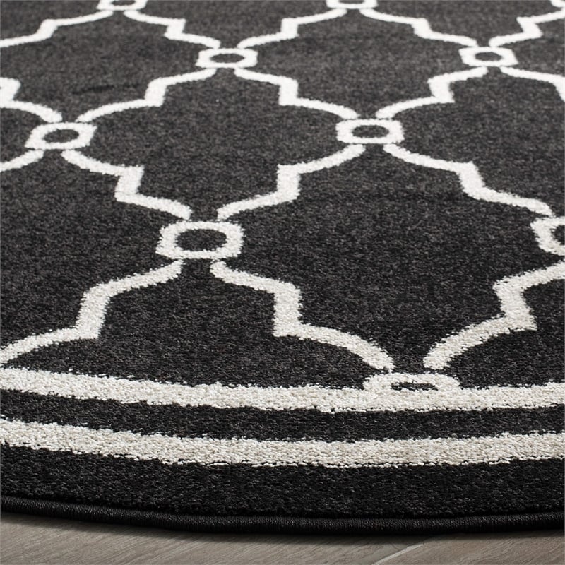 Pemberly Row Polypropylene Anthracite Indoor Outdoor Rug - Round 7'