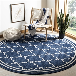 Pemberly Row Polypropylene Navy Indoor Outdoor Rug - Round 7'