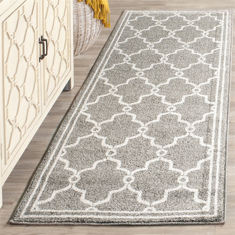 Pemberly Row Polypropylene Dark Grey Indoor Outdoor Rug - 2'3